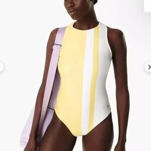 Sweaty Betty NWOT Stripe All Day Bodysuit Yellow Size XS